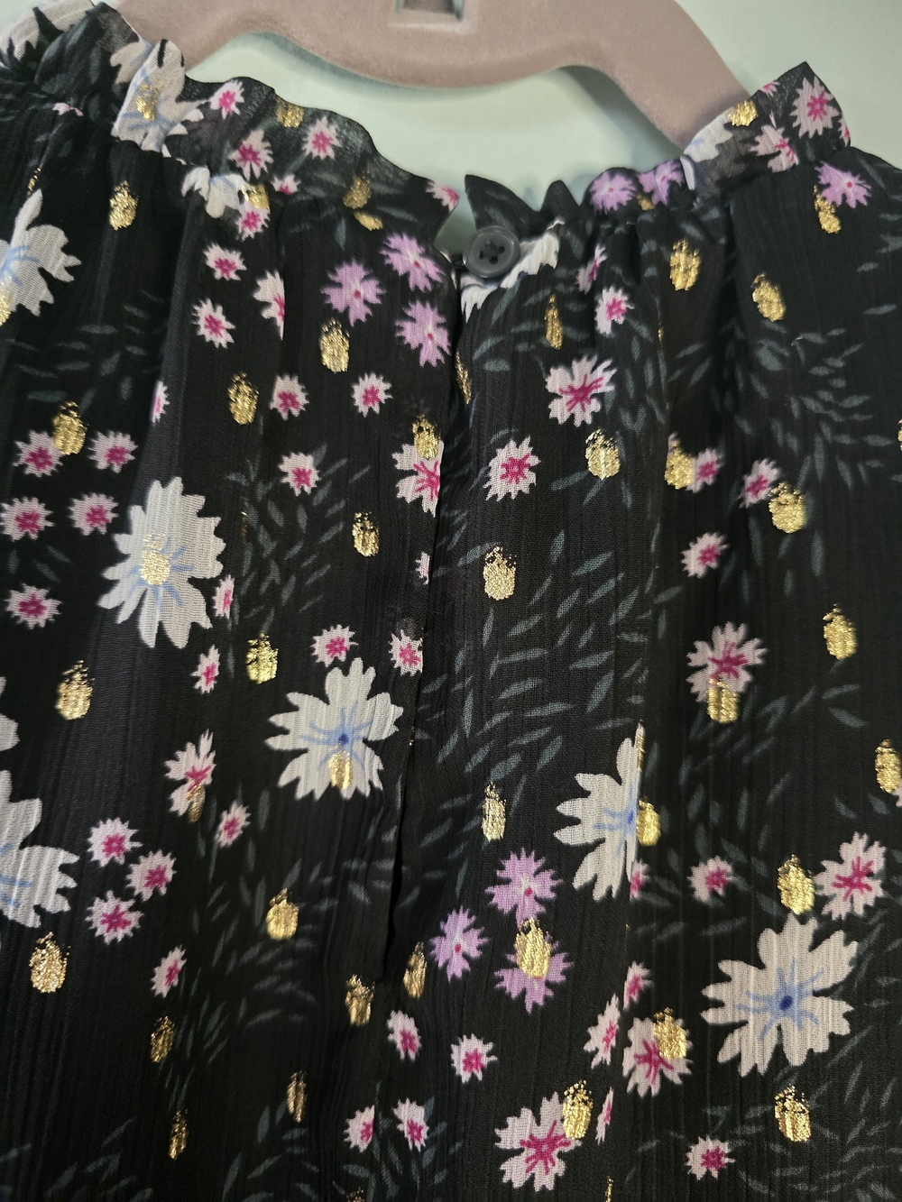 LOFT Petites P2XS Black Chiffon Floral Ruffle High Neck Sleeveless Blouse - Picture 12 of 15